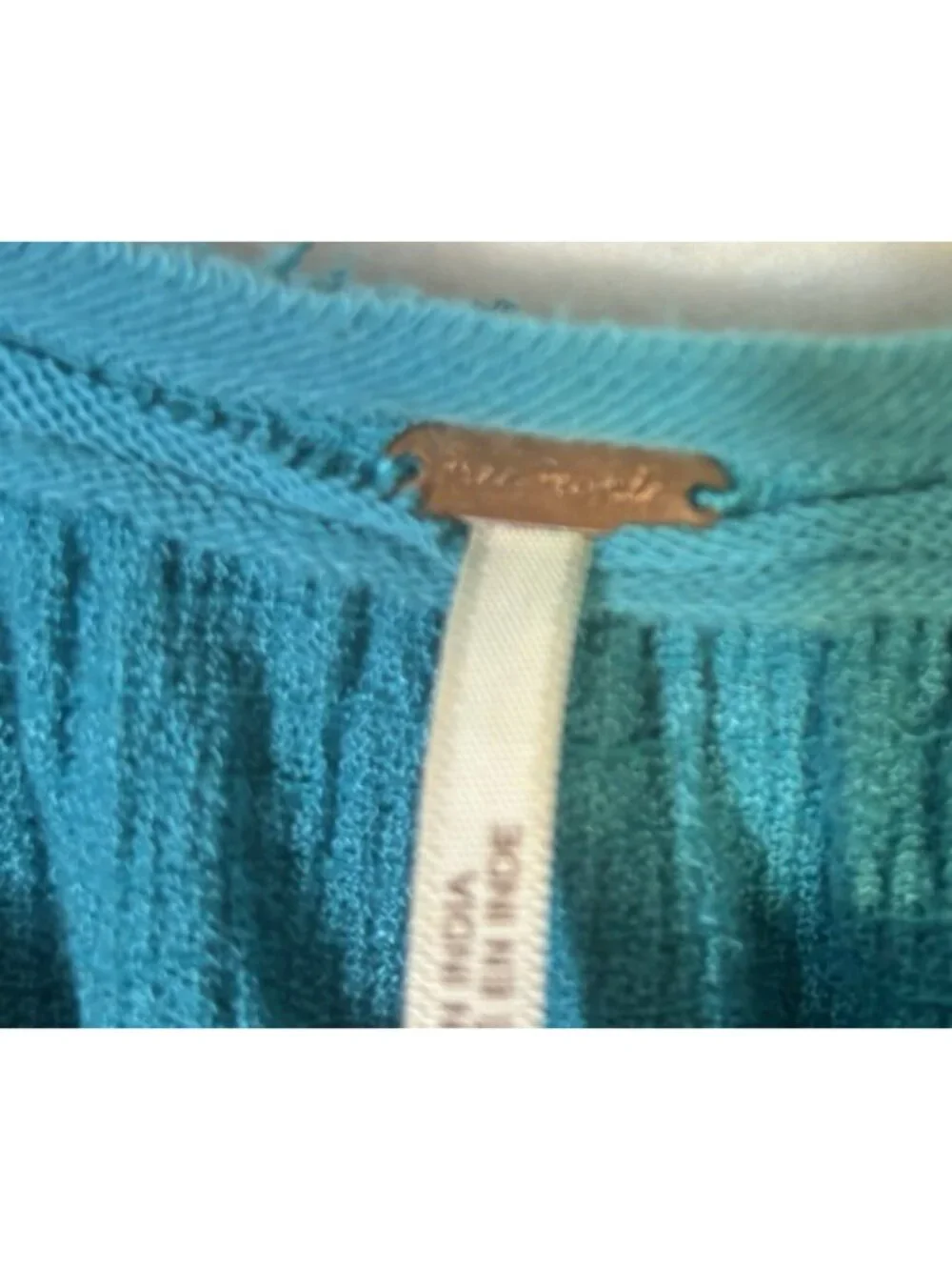 Free People Teal Aqua Blue Top Flutter Sleeve Gauze Frayed Ruffle Distressed XS